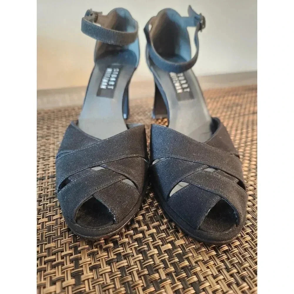 Stuart Weitzman Norma II Black Crepe Pump Heels Singback Peep Toe - Picture 1 of 10